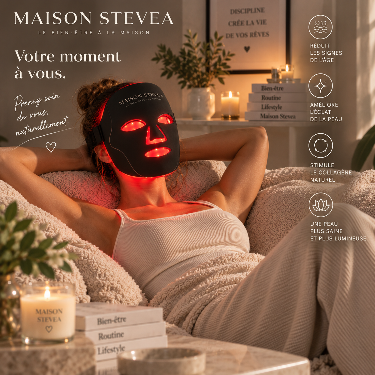 Masque LED Visage Maison Stevea™ – Lumière Rouge & Proche Infrarouge