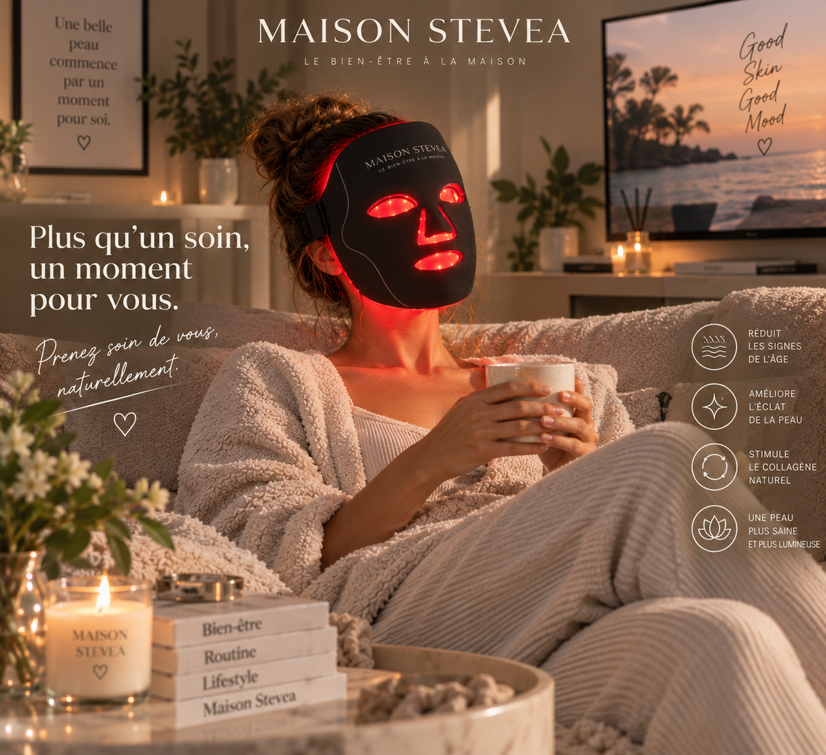 Masque LED Visage Maison Stevea™ – Lumière Rouge & Proche Infrarouge